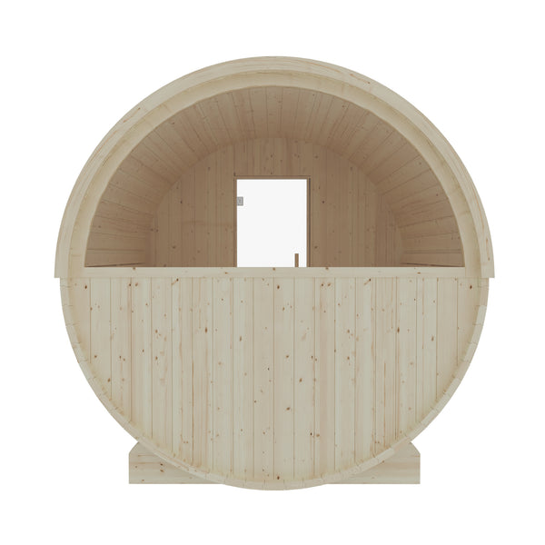 Helsinki 4 Person 2 Tier Finnish Barrel Sauna with Terrace and Heater - By Finnish Barrel Saunas Nordic Spruce / Terrace Finnish Barrel Saunas 3431B9AA-CA31-4EB0-8272-BCBEAF5C55AF.jpg