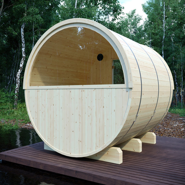 Tampere 4 Person 2 Tier Finnish Barrel Sauna with Heater - By Finnish Barrel Saunas Nordic Spruce / No Terrace Finnish Barrel Saunas 36DAB58D-F40F-48E8-9BB6-61EF235CB6C4.jpg