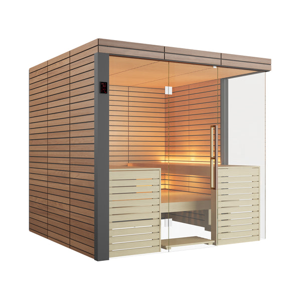 Harvia Lindea View Luxury 4-6 Person | Thermo Wood Reversible Sauna | With Virta 9KW Heater Thermo Wood Exterior and Light Lime Wood Interior,Thermo Wood Interior and Exterior Harvia 45-2.jpg