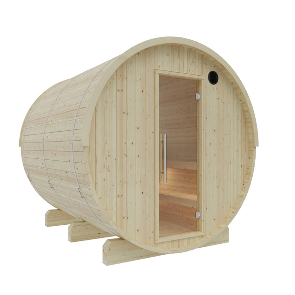 Tampere 4 Person 2 Tier Finnish Barrel Sauna with Heater - By Finnish Barrel Saunas Nordic Spruce / No Terrace Finnish Barrel Saunas 6DD1FFE5-B6E2-4D4C-9996-8871B0E0C17C.jpg