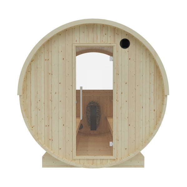 Tampere 4 Person 2 Tier Finnish Barrel Sauna with Heater - By Finnish Barrel Saunas Nordic Spruce / No Terrace Finnish Barrel Saunas 6F38C04A-17B2-4B34-9B26-F3997777D51B.jpg