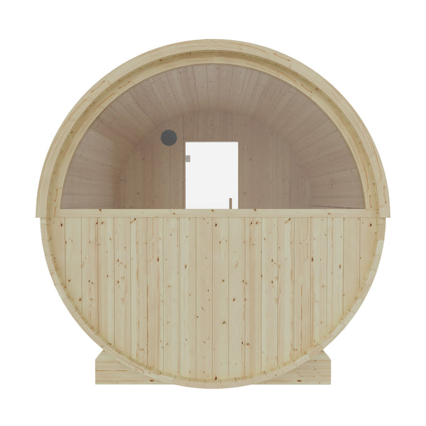 Tampere 4 Person 2 Tier Finnish Barrel Sauna with Heater - By Finnish Barrel Saunas Nordic Spruce / No Terrace Finnish Barrel Saunas 72981050-070B-43A9-8BF3-2E91D8D7A5A3.jpg