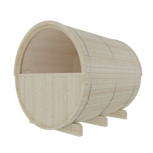 Helsinki 4 Person 2 Tier Finnish Barrel Sauna with Terrace and Heater - By Finnish Barrel Saunas Nordic Spruce / Terrace Finnish Barrel Saunas 73D374D6-C43D-4A15-9CF6-64936B7791D1.jpg