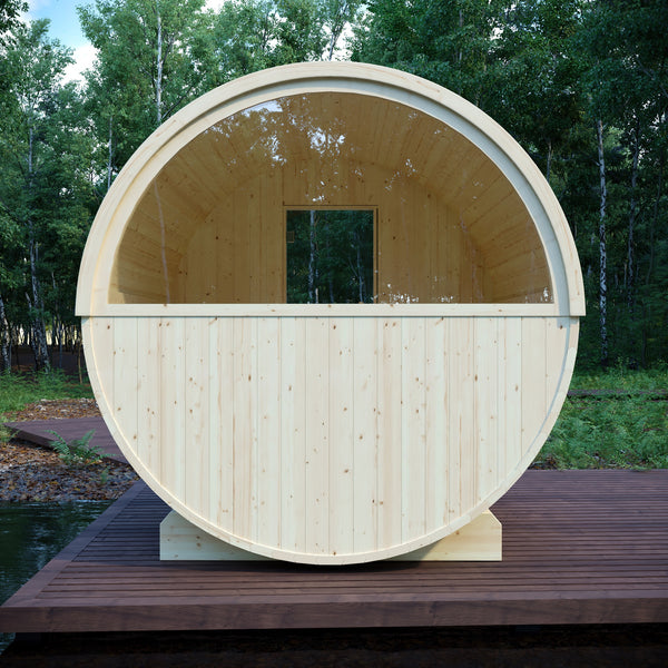 Helsinki 4 Person 2 Tier Finnish Barrel Sauna with Terrace and Heater - By Finnish Barrel Saunas Nordic Spruce / Terrace Finnish Barrel Saunas 910B2B29-E792-44F2-B137-6CEBEAD4B4EF.jpg