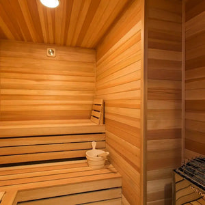 Custom Indoor Sauna Room - 3' x 4' x 8' - Finnish Sauna Builders Western Red Cedar / No Accessories / No Heater,Western Red Cedar / No Accessories / Harvia KIP45W 4.5KW WiFi with Heater Stones,Western Red Cedar / No Accessories / HUUM Cliff Mini 3.5KW WiFi with Heater Stones and Railing,Western Red Cedar / Bench Skirting / No Heater,Western Red Cedar / Bench Skirting / Harvia KIP45W 4.5KW WiFi with Heater Stones,Western Red Cedar / Bench Skirting / HUUM Cliff Mini 3.5KW WiFi with Heater Stones and Railing,W