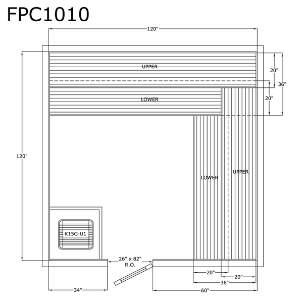 Finlandia Sauna 10' x 10' x 7' Pre-Cut Sauna Kit Standard Option / 7 Foot Tall / No Backrest,Standard Option / 7 Foot Tall / Backrest + $429.00,Standard Option / 8 Foot Tall + $567.60 / No Backrest,Standard Option / 8 Foot Tall + $567.60 / Backrest + $429.00 Finlandia Sauna FPC1010.png