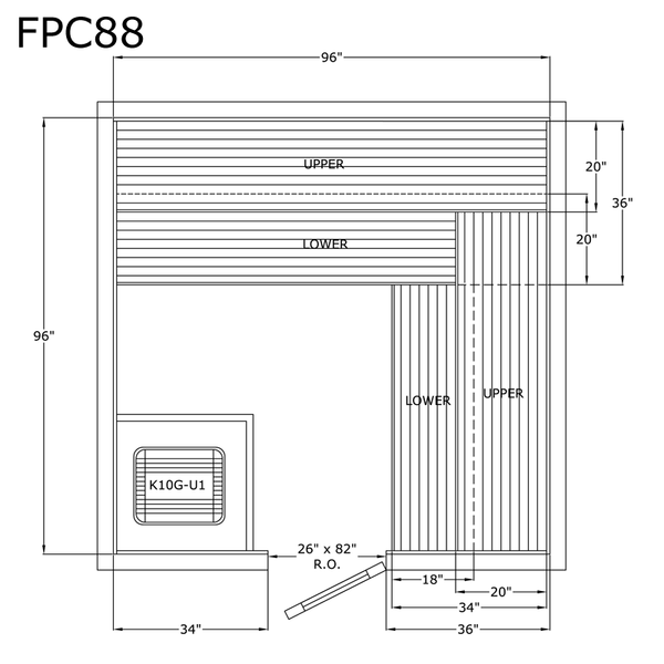 Finlandia Sauna 8' x 8' x 7' Pre-Cut Sauna Kit Standard Option / 7 Foot Tall / No Backrest,Standard Option / 7 Foot Tall / Backrest + $343.20,Standard Option / 7 Foot Tall / Backrest & Skirts + $1663.20,Standard Option / 8 Foot Tall + $454.08 / No Backrest,Standard Option / 8 Foot Tall + $454.08 / Backrest + $343.20,Standard Option / 8 Foot Tall + $454.08 / Backrest & Skirts + $1663.20 Finlandia Sauna FPC88.png