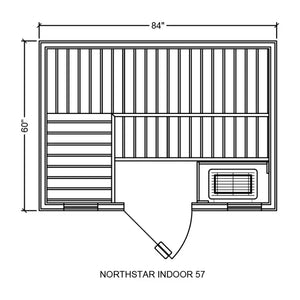 Finnleo NorthStar Indoor Sauna NSI-44 (48x48x80), Piccolo Mini 1.7 kW, floor included,NSI-44 (48x48x80), Piccolo Mini 2.2 kW, floor included,NSI-46 (48x72x84), Designer SL2 4.5 kW, 1 window,NSI-56 (60x72x84), Designer SL2 6.0 kW, 1 window,NSI-57 (60x84x84), Designer SL2 6.0 kW, 2 windo Finnleo FinnleoNorthStar57IndoorSauna03.webp