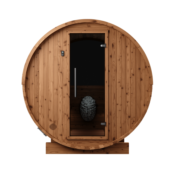 Thermory 6 Person Barrel Sauna No 62 DIY Kit with Window Thermally Modified Spruce,Thermally Modified Spruce - Ignite Thermory Front_a4b00942-7a5c-49b5-984d-a89a54890e32.png