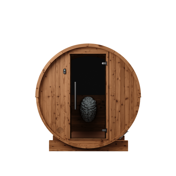 Thermory 6 Person Barrel Sauna No 50 DIY Kit with Window Thermally Modified Spruce Thermory Front_c9a0e7b7-54df-4ede-bfc4-48d654001743.png
