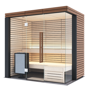 Harvia Lindea View Luxury 2-3 Person | Thermo Wood Reversible Sauna | With Virta 8KW Heater Thermo Wood Exterior and Light Lime Wood Interior,Thermo Wood Interior and Exterior Harvia Harvia_LindenSmallFin_LINDEA-V-S-F_p1.png