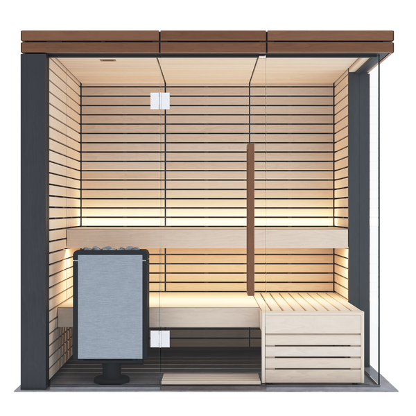 Harvia Lindea View Luxury 2-3 Person | Thermo Wood Reversible Sauna | With Virta 8KW Heater Thermo Wood Exterior and Light Lime Wood Interior Harvia Harvia_LindenSmallFin_LINDEA-V-S-F_p2.png