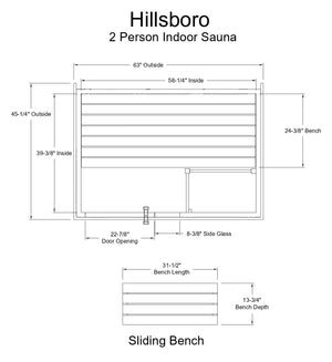Almost Heaven Hillsboro 2 Person Indoor Sauna Element Series - Nordic Spruce Almost Heaven Sauna HillsboroLayoutDrawing.webp