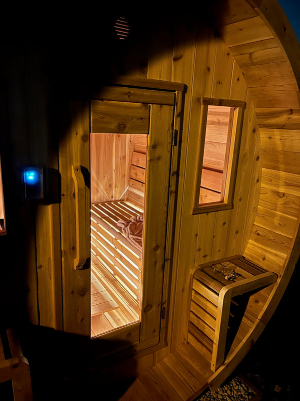 Finnish Sauna Builders Barrel Sauna Pine / 7 ft Wide x 7 ft High x 6 ft Long,Pine / 7 ft Wide x 7 ft High x 7 ft Long,Pine / 7 ft Wide x 7 ft High x 8 ft Long,Pine / 7 ft Wide x 7 ft High x 9 ft Long,Pine / 7 ft Wide x 7 ft High x 10 ft Long,Knotty White Cedar / 7 ft Wide x 7 ft High x 6 ft Long,Knotty White Cedar / 7 ft Wide x 7 ft High x 7 ft Long,Knotty White Cedar / 7 ft Wide x 7 ft High x 8 ft Long,Knotty White Cedar / 7 ft Wide x 7 ft High x 9 ft Long,Knotty White Cedar / 7 ft Wide x 7 ft High x 10 ft