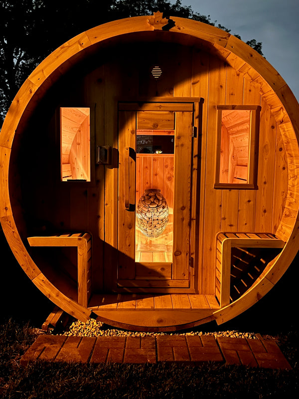 Finnish Sauna Builders Barrel Sauna Pine / 7 ft Wide x 7 ft High x 6 ft Long,Pine / 7 ft Wide x 7 ft High x 7 ft Long,Pine / 7 ft Wide x 7 ft High x 8 ft Long,Pine / 7 ft Wide x 7 ft High x 9 ft Long,Pine / 7 ft Wide x 7 ft High x 10 ft Long,Knotty White Cedar / 7 ft Wide x 7 ft High x 6 ft Long,Knotty White Cedar / 7 ft Wide x 7 ft High x 7 ft Long,Knotty White Cedar / 7 ft Wide x 7 ft High x 8 ft Long,Knotty White Cedar / 7 ft Wide x 7 ft High x 9 ft Long,Knotty White Cedar / 7 ft Wide x 7 ft High x 10 ft