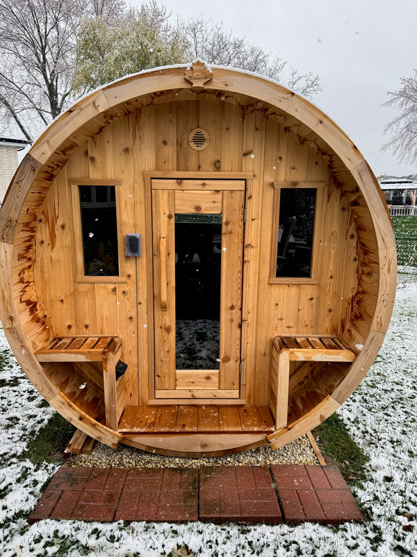 Finnish Sauna Builders Barrel Sauna Pine / 7 ft Wide x 7 ft High x 6 ft Long,Pine / 7 ft Wide x 7 ft High x 7 ft Long,Pine / 7 ft Wide x 7 ft High x 8 ft Long,Pine / 7 ft Wide x 7 ft High x 9 ft Long,Pine / 7 ft Wide x 7 ft High x 10 ft Long,Knotty White Cedar / 7 ft Wide x 7 ft High x 6 ft Long,Knotty White Cedar / 7 ft Wide x 7 ft High x 7 ft Long,Knotty White Cedar / 7 ft Wide x 7 ft High x 8 ft Long,Knotty White Cedar / 7 ft Wide x 7 ft High x 9 ft Long,Knotty White Cedar / 7 ft Wide x 7 ft High x 10 ft