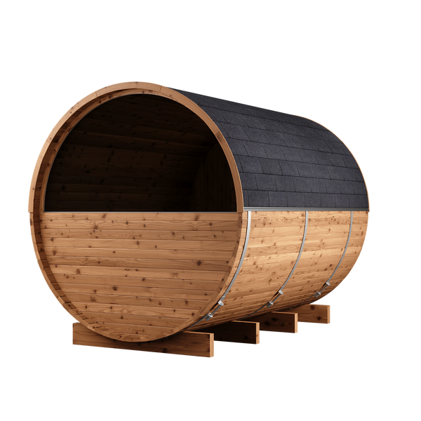 Thermory 8 Person Barrel Sauna No 84 DIY Kit with Window Thermally Modified Spruce Thermory Left_0ee1b2a0-6757-46c9-a928-b7b19d6a0362.png