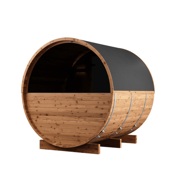 Thermory 4 Person Barrel Sauna No 60 DIY Kit with Porch and Window