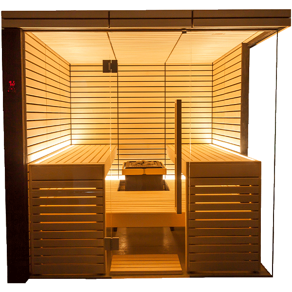 Harvia Lindea View Luxury 4-6 Person | Thermo Wood Reversible Sauna | With Virta 9KW Heater Thermo Wood Exterior and Light Lime Wood Interior Harvia Lindea-View-Large-2.png