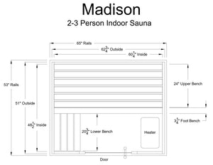 Almost Heaven Madison 3 Person Indoor Sauna Respite Series Rustic Cedar,Fir Almost Heaven Sauna MadisonLayoutDrawing.webp