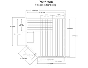 Almost Heaven Patterson 6 Person Indoor Sauna Element Series - Nordic Spruce Almost Heaven Sauna PattersonLayoutDrawing.webp