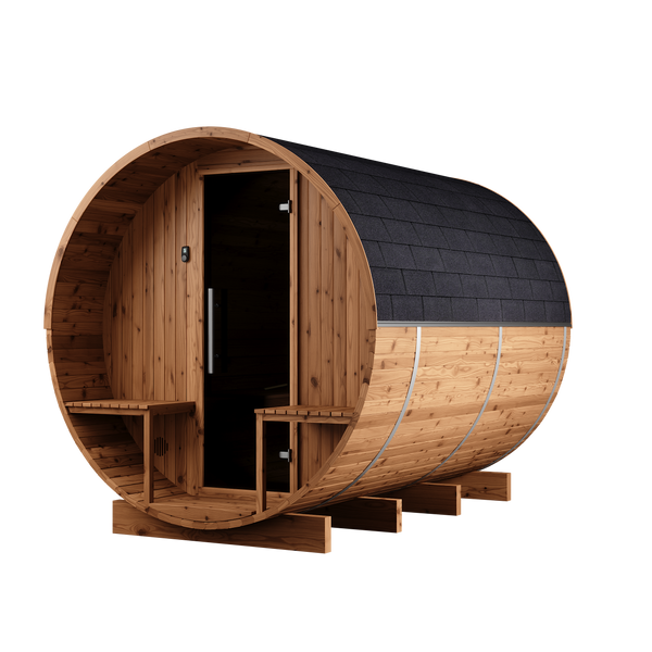 Thermory 6 Person Barrel Sauna No 83 DIY Kit with Terrace
