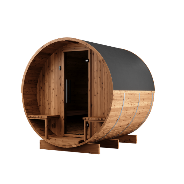 Thermory 4 Person Barrel Sauna No 60 DIY Kit with Porch and Window