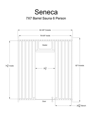 Almost Heaven Sauna Seneca 6 Person Classic Barrel Sauna Rustic Cedar,Onyx - Stained Southern Pine Almost Heaven Sauna SenecaLayoutDrawing.webp