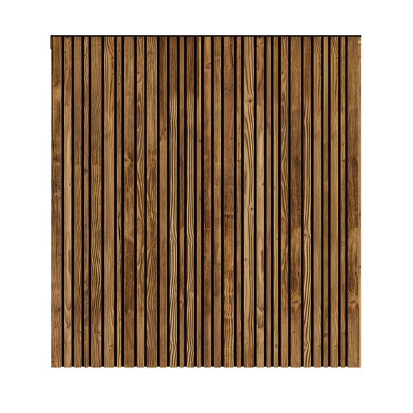 Wooden panel with vertical slats on a white background