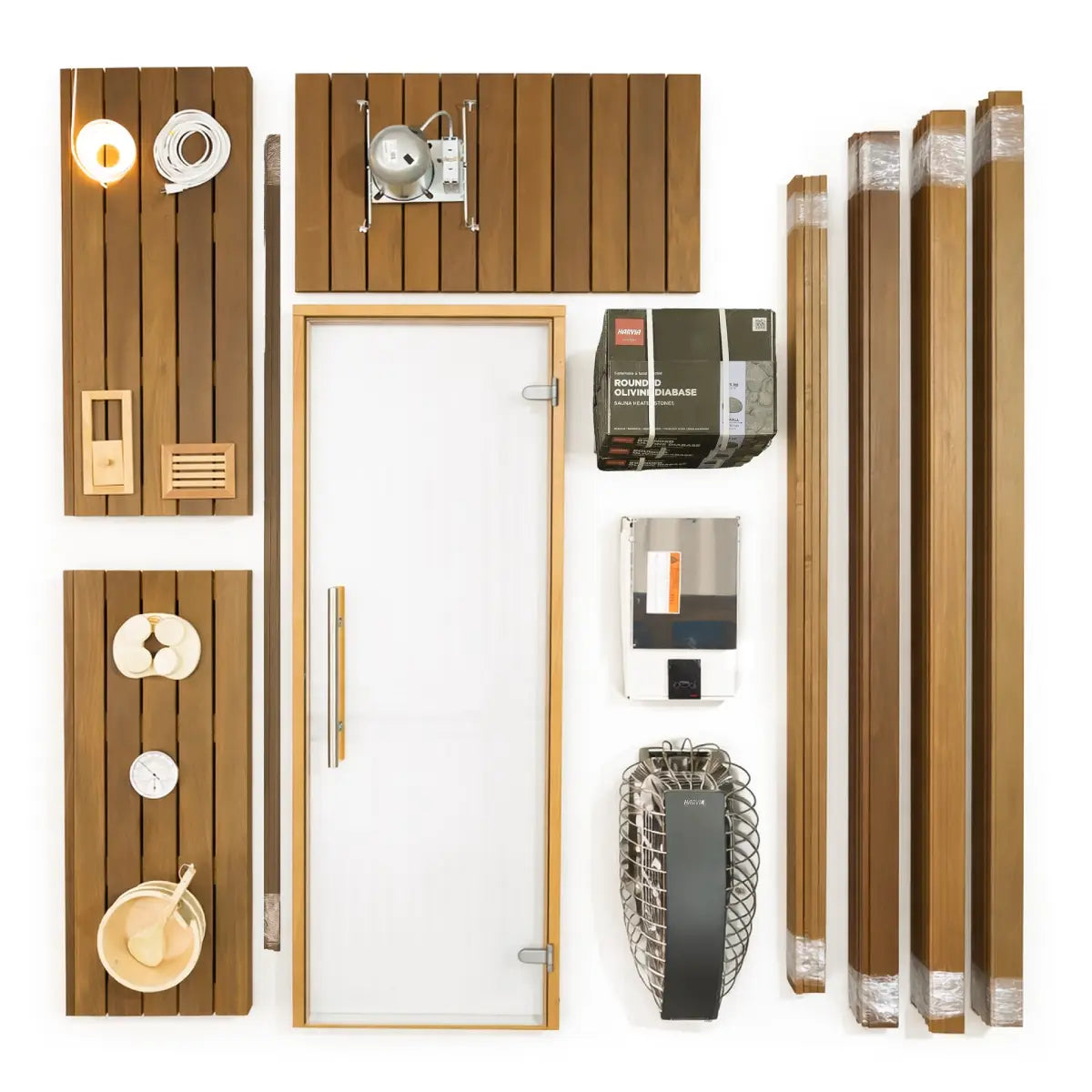 Custom Indoor Sauna Room - 3' x 4' x 8' - Finnish Sauna Builders Thermo Poplar / No Accessories / No Heater,Thermo Poplar / No Accessories / Harvia KIP45W 4.5KW WiFi with Heater Stones,Thermo Poplar / No Accessories / HUUM Cliff Mini 3.5KW WiFi with Heater Stones and Railing,Thermo Poplar / Bench Skirting / No Heater,Thermo Poplar / Bench Skirting / Harvia KIP45W 4.5KW WiFi with Heater Stones,Thermo Poplar / Bench Skirting / HUUM Cliff Mini 3.5KW WiFi with Heater Stones and Railing,Thermo Poplar / LED Under