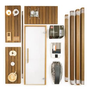 Custom Indoor Sauna Room - 3' x 4' x 8' - Finnish Sauna Builders Thermo Poplar / No Accessories / No Heater,Thermo Poplar / No Accessories / Harvia KIP45W 4.5KW WiFi with Heater Stones,Thermo Poplar / No Accessories / HUUM Cliff Mini 3.5KW WiFi with Heater Stones and Railing,Thermo Poplar / Bench Skirting / No Heater,Thermo Poplar / Bench Skirting / Harvia KIP45W 4.5KW WiFi with Heater Stones,Thermo Poplar / Bench Skirting / HUUM Cliff Mini 3.5KW WiFi with Heater Stones and Railing,Thermo Poplar / LED Under