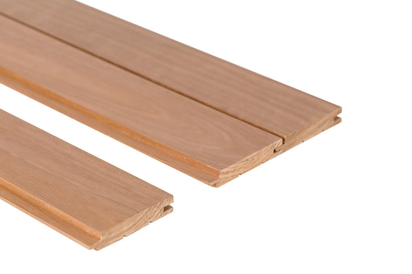 Thermally Modified Aspen Sauna Wall Boards - Profile STS4 by Thermory 4.4 Inch Coverage / Per Linear Foot - Sample (Qty 1),4.4 Inch Coverage / 4.9 Linear Foot - 6 Piece Bundle,4.4 Inch Coverage / 5.9 Linear Foot - 6 Piece Bundle,4.4 Inch Coverage / 6.8 Linear Foot - 6 Piece Bundle,4.4 Inch Coverage / 7.8 Linear Foot - 6 Piece Bundle,4.4 Inch Coverage / 8.8 Linear Foot - 6 Piece Bundle,4.4 Inch Coverage / 9.8 Linear Foot - 6 Piece Bundle,3.2 Inch Coverage / Per Linear Foot - Sample (Qty 1),3.2 Inch Coverage 