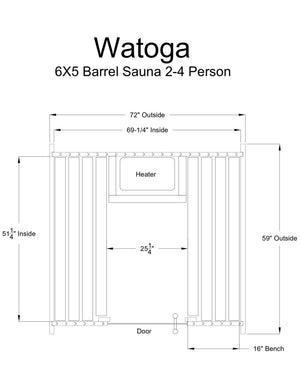 Almost Heaven Watoga 6x5 Classic Barrel Sauna (4-Person) Rustic Cedar,Onyx - Stained Southern Pine Almost Heaven Sauna WatogaLayoutDrawing_0e4d1828-ab51-43d0-a6aa-4c10db8b7f18.webp
