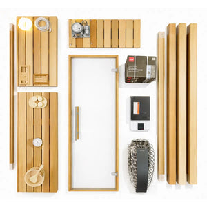 Custom Indoor Sauna Room - 3' x 4' x 8' - Finnish Sauna Builders Western Red Cedar / No Accessories / No Heater,Western Red Cedar / No Accessories / Harvia KIP45B 4.5KW with Built-in Control and Heater Stones,Western Red Cedar / No Accessories / Harvia KIP45W 4.5KW WiFi with Heater Stones,Western Red Cedar / No Accessories / HUUM Cliff Mini 3.5KW WiFi with Heater Stones and Railing,Western Red Cedar / Bench Skirting / No Heater,Western Red Cedar / Bench Skirting / Harvia KIP45B 4.5KW with Built-in Control a