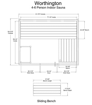 Almost Heaven Worthington Indoor Sauna Element Series - Nordic Spruce (4-Person) Almost Heaven Sauna WorthingtonLayoutDrawing.webp
