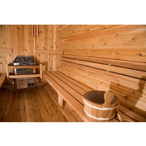 Almost Heaven Vienna 4+1 Canopy Barrel Sauna (2-Person) Fir,Rustic Cedar,Onyx - Stained Southern Pine Almost Heaven Sauna BarrelSaunaInteriorSideShotBucketandLadle_2_1024x1024_2x_9f64093c-8823-45db-9069-1c74c116cd47.jpg