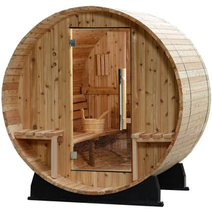 Almost Heaven Vienna 4+1 Canopy Barrel Sauna (2-Person) Fir,Rustic Cedar,Onyx - Stained Southern Pine Almost Heaven Sauna Barrel_Canopy_Vienna_glass_door_white_bg_1024x1024_2x_3518c974-b9c9-4abd-8ee9-12e71f4c8ebb.jpg