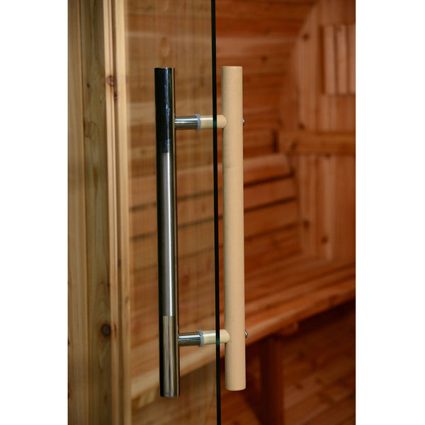 Almost Heaven Vienna 4+1 Canopy Barrel Sauna (2-Person) Fir,Rustic Cedar,Onyx - Stained Southern Pine Almost Heaven Sauna Barrel_Detail_Door_Handle_1024x1024_2x_fb4928e7-83d2-467b-8718-6dd83d589ca5.jpg