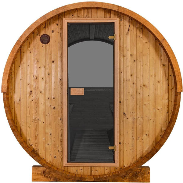 Thermory 2 Person Barrel Sauna No 54 DIY Kit with Window Thermally Modified Aspen Thermory No52-Front_1ed2f924-bf6b-4acc-929b-058a4dcb6c86.jpg