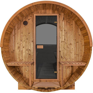 Thermory 4 Person Barrel Sauna No 60 DIY Kit with Porch and Window Thermally Modified Aspen Thermory No60_Front.jpg