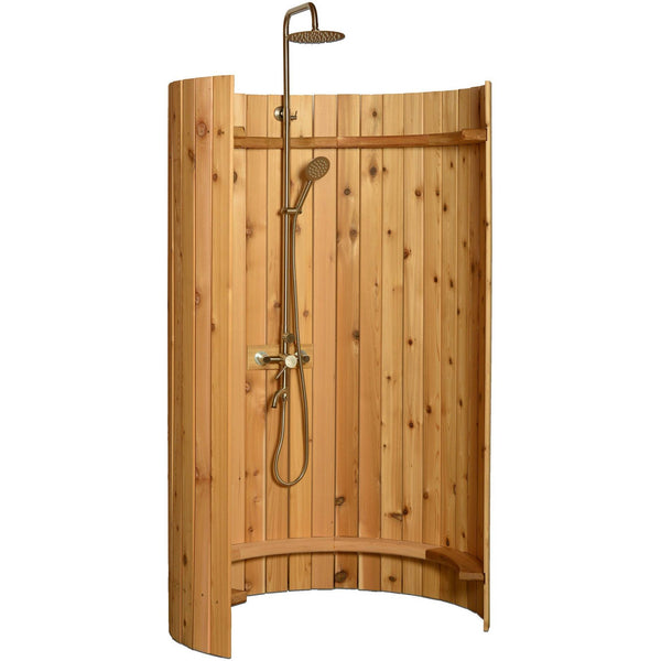 Almost Heaven Audra 4 Person Barrel Sauna with Rinse Ellipse Outdoor Shower Deluxe Package Almost Heaven Sauna Rustic_Ellipse_Angle.jpg