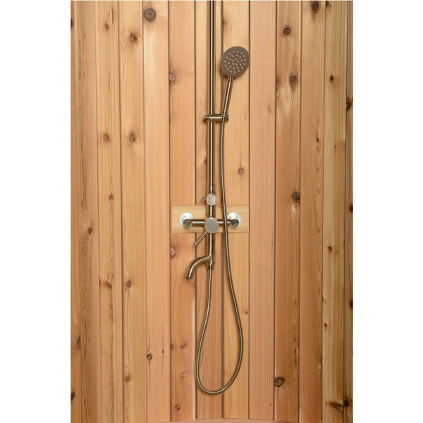 Almost Heaven Charleston 4 Person Barrel Sauna with Rinse Ellipse Outdoor Shower Deluxe Package Almost Heaven Sauna Rustic_Ellipse_Fixture_c2339336-55fb-4f5a-b1e4-2bb38a8e76b7.jpg