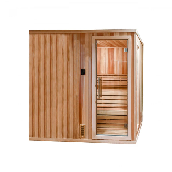 Finnish Sauna Builders 4' x 4' x 7' Pre-Built Outdoor Sauna Kit with Cedar Panelized Roof Option 1 / Without Floor,Option 1 / With Floor,Option 2 / Without Floor,Option 2 / With Floor,Option 3 / Without Floor,Option 3 / With Floor,Option 4 / Without Floor,Option 4 / With Floor,Custom Option + $500.00 / Without Floor,Custom Option + $500.00 / With Floor Finnish Sauna Builders Showroom-Platinum-large-exterior-BEST-copy-scaled-2_c6af6a43-0534-4bb8-85ab-ce3186a48f22.jpg